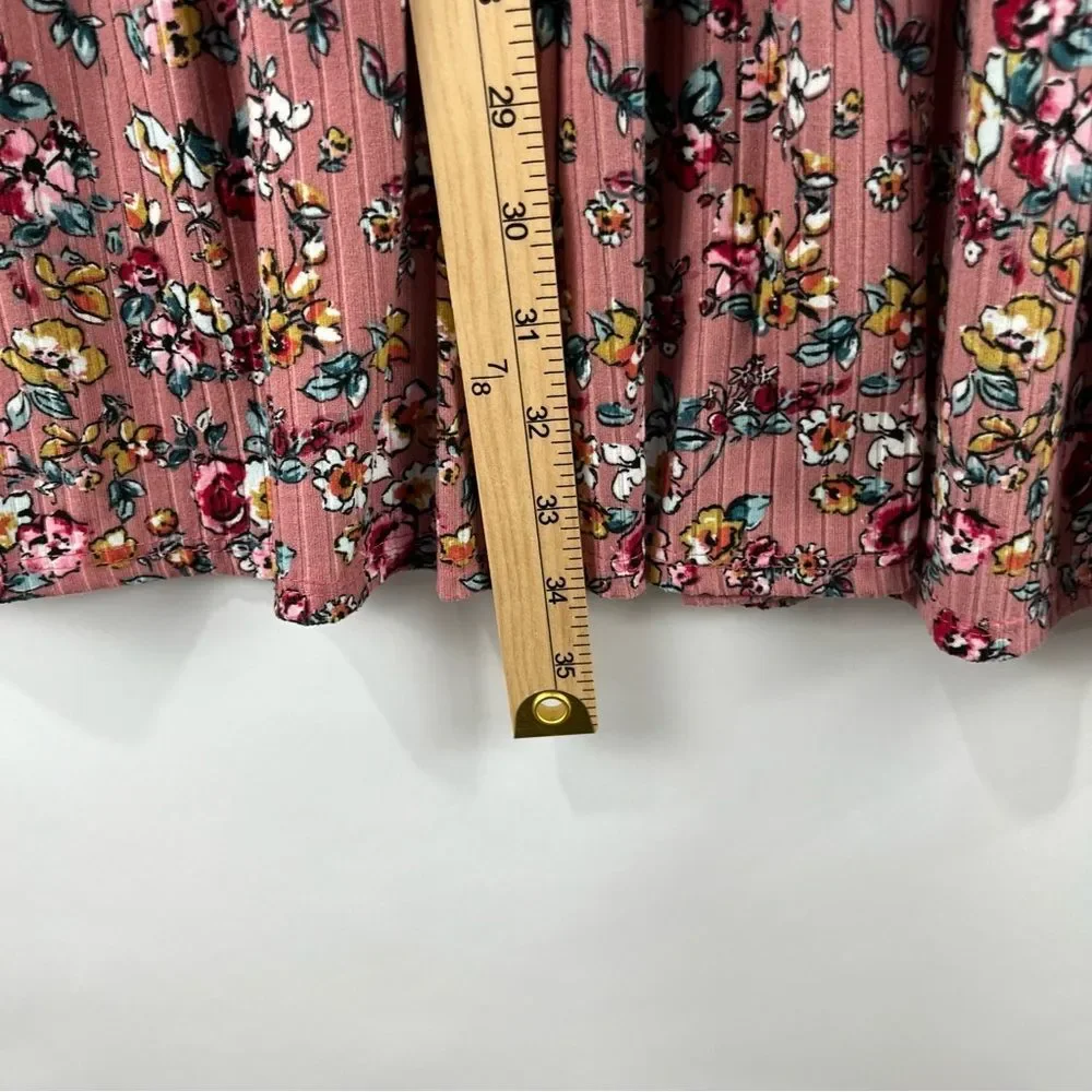 Jessica Simpson Floral Tiered Dress Size M Pink Short Sleeve Ribbed Knit - Picture 6 of 6